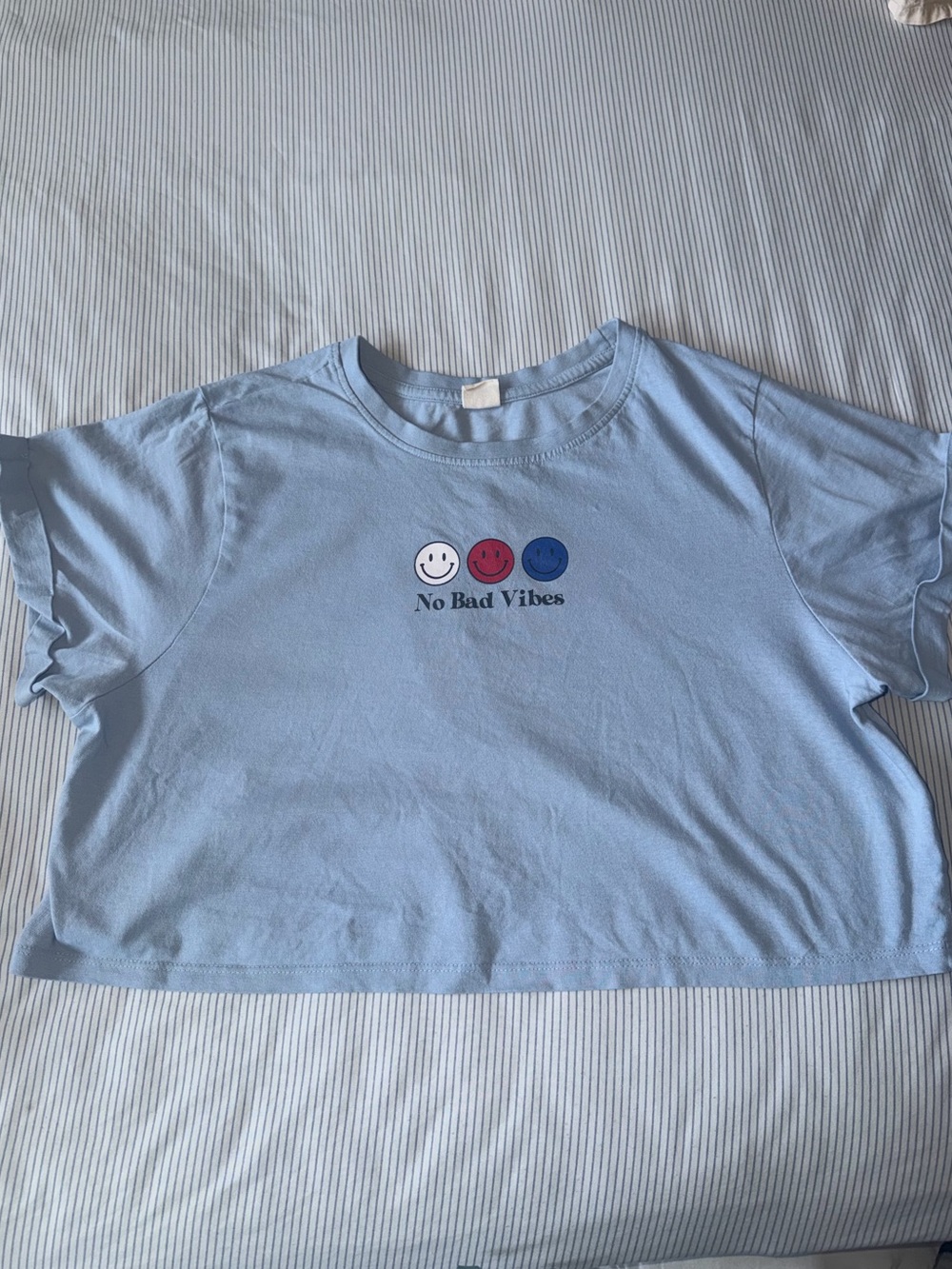 No Bad Vibes Light Blue Crop Tee